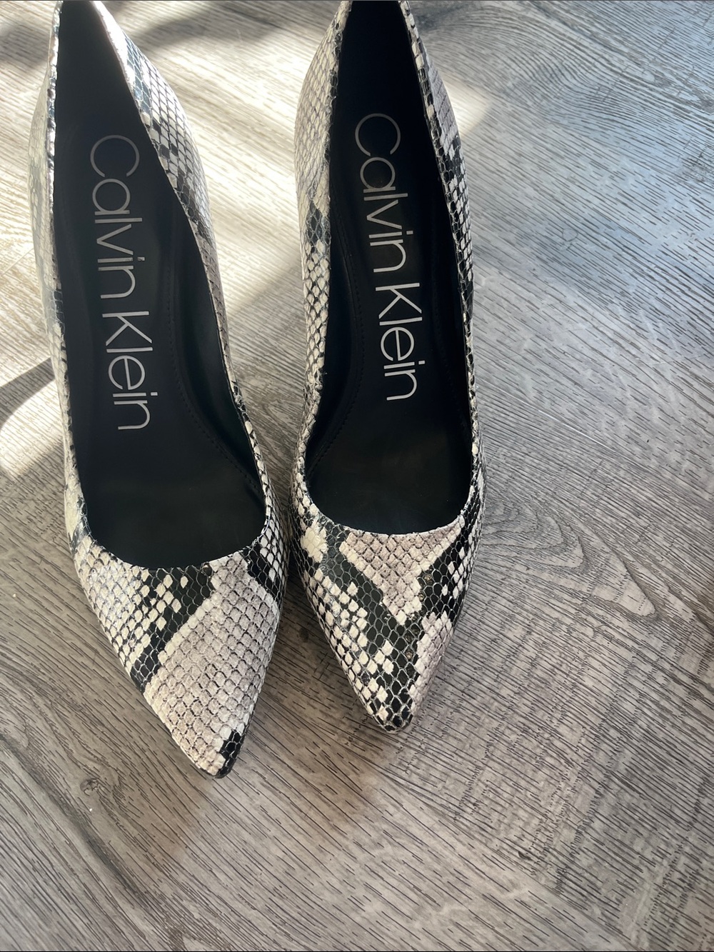 Calvin Klein Women's Snake-Print Pointed Pumps - Black & White